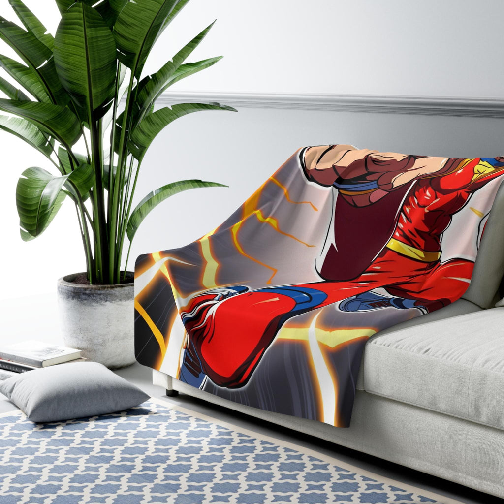 Anime Hero Sherpa Blanket Red Suit Lightning Punch Manga Superpower Cozy Fleece Gift for Anime Lovers and Gamers