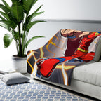 Anime Hero Sherpa Blanket Red Suit Lightning Punch Manga Superpower Cozy Fleece Gift for Anime Lovers and Gamers