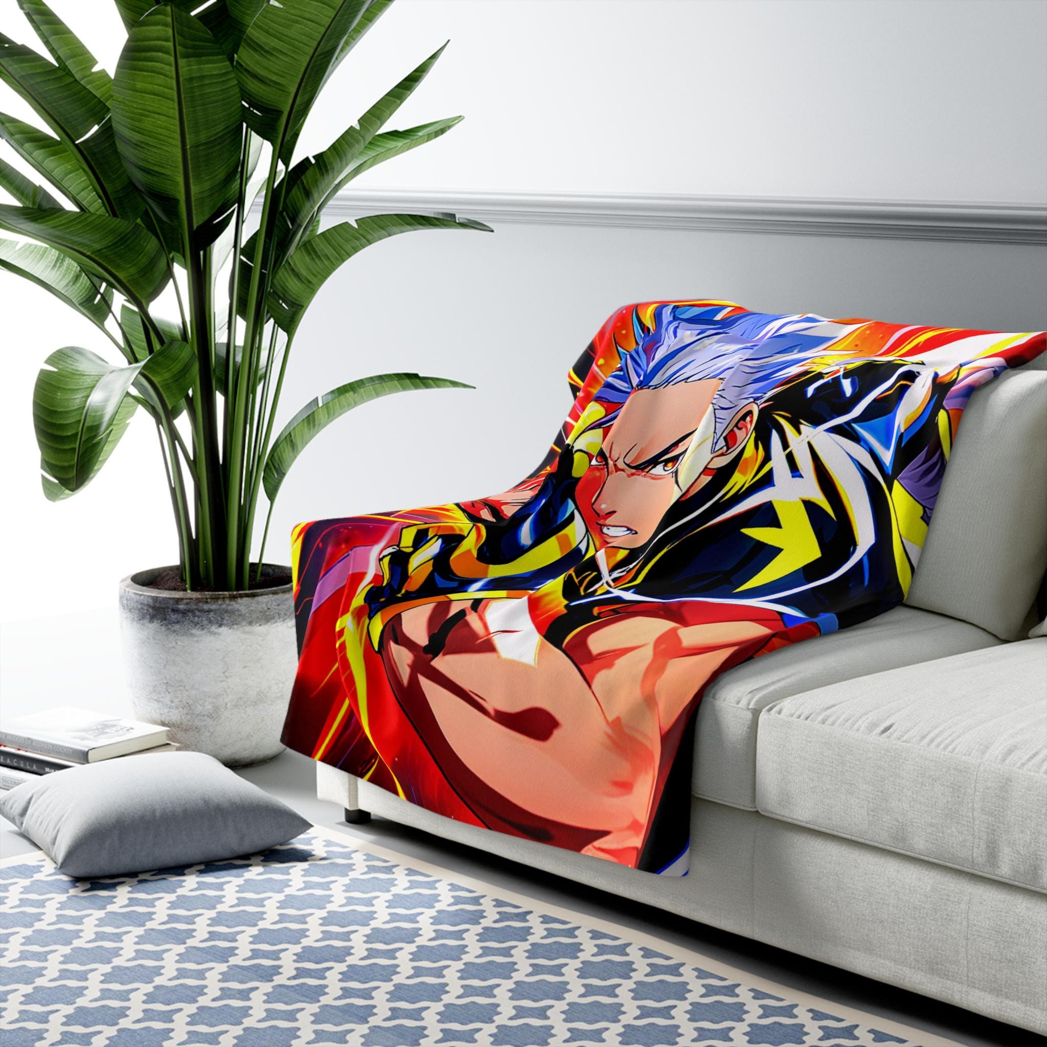 Lightning Hero Anime Sherpa Blanket Bold Electric Superpower Throw for Anime Fans and Gamers