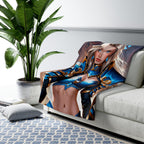 Blue Anime Warrior Sherpa Blanket Strong Fantasy Girl Throw Armor Magic Gift for Anime Fans and Gamers