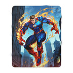 Anime Superhero Sherpa Blanket Fire Glow Hero Comic Style Cozy Gamer Gift for Him Husband Son | Epic Anime Apparel