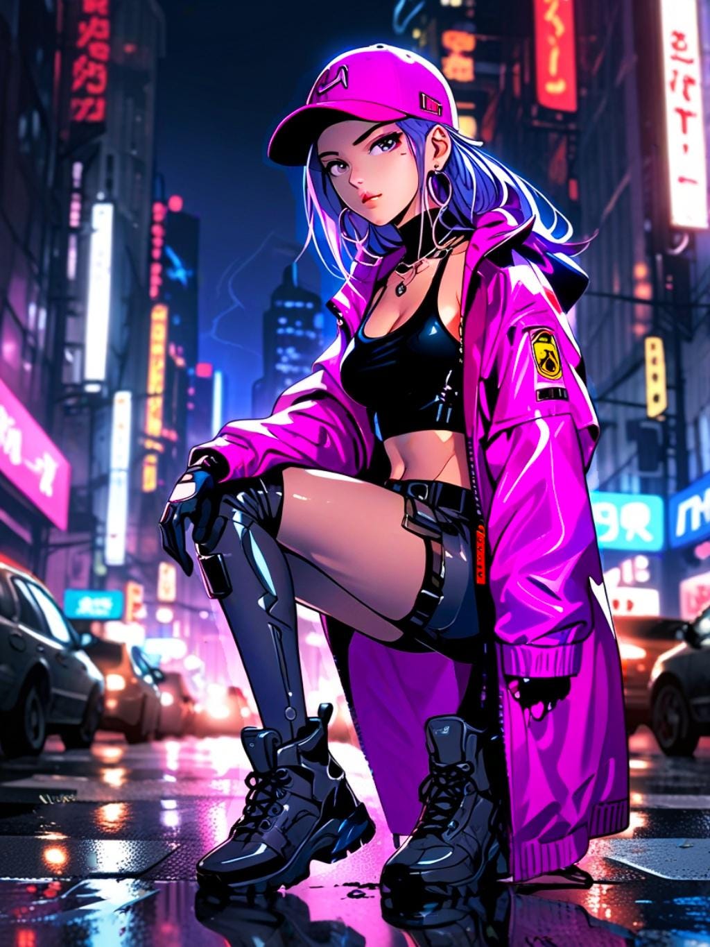 Cyberpunk Girl Sherpa Blanket Neon City Streetwear Anime Throw Blanket Gamer Gift for Her Teen Girl Anime Room Decor