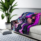 Cyberpunk Girl Sherpa Blanket Neon City Streetwear Anime Throw Blanket Gamer Gift for Her Teen Girl Anime Room Decor