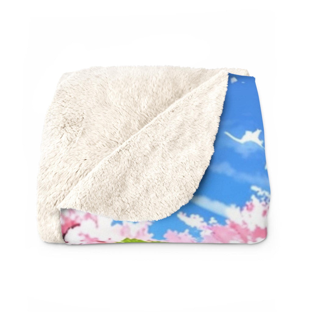 Cherry Blossom Anime Sherpa Blanket Cozy Spring Throw Japanese Bridge Scenery Gift for Anime Lovers and Dreamers