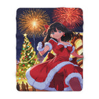 Anime Christmas Sherpa Blanket Holiday Girl Fireworks Tree Cozy Winter Throw Gift for Anime Lovers and Collectors