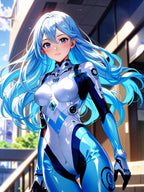 Futuristic Anime Girl Blanket Cyber Blue Techwear Sherpa Throw for Gamers and Anime Fans