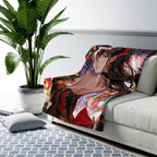 Christmas Anime Girl Blanket Holiday Dress Sherpa Throw with Tree and Fireworks Cozy Otaku Gift