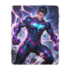 Electric Anime Hero Blanket Purple Lightning Sherpa Throw Gift for Gamers Superhero Anime Fans Boys Room Decor