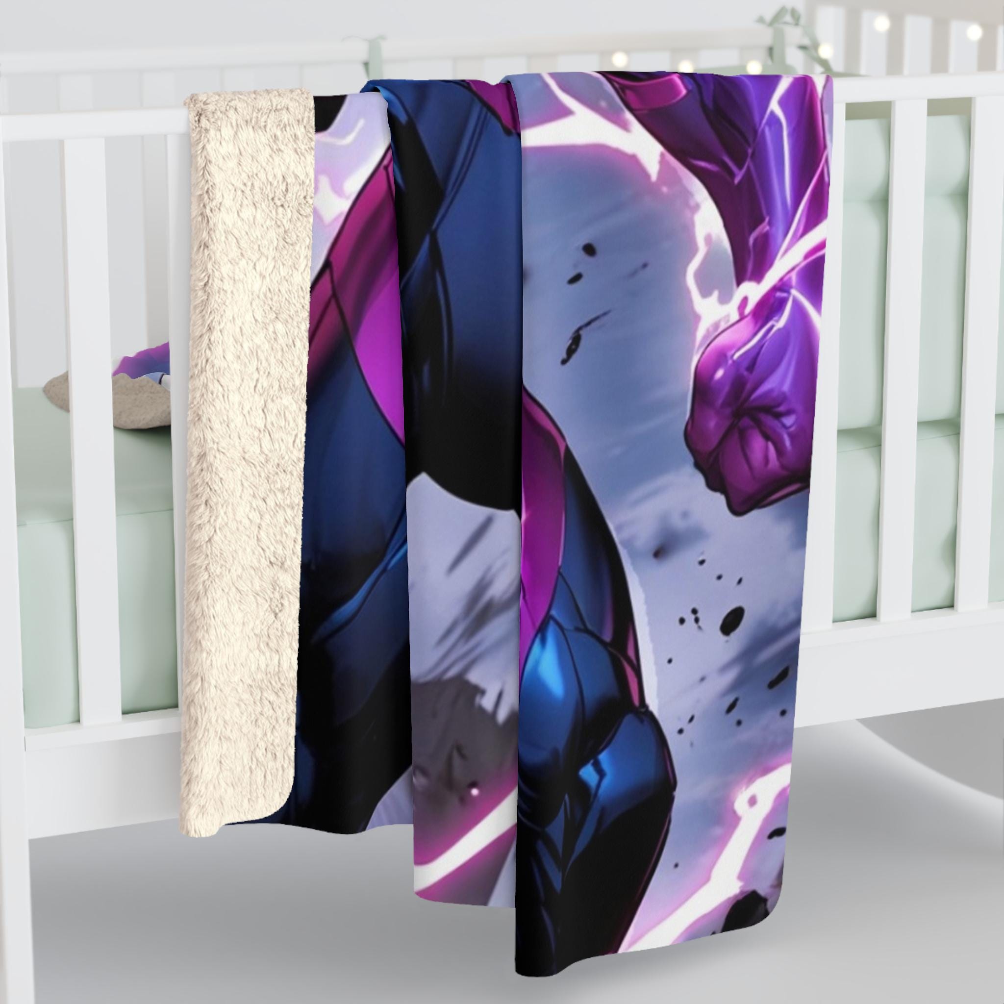 Electric Anime Hero Blanket Purple Lightning Sherpa Throw Gift for Gamers Superhero Anime Fans Boys Room Decor