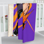 Anime Twin Heroes Blanket White Hair Lightning Duo Sherpa Throw Purple Orange Neon Shonen Energy Blanket for Anime Lovers
