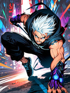 Cyberpunk Anime Sherpa Blanket Neon Street Hero Futuristic Techwear Gift for Gamers and Anime Fans