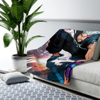 Cyberpunk Anime Sherpa Blanket Neon Street Hero Futuristic Techwear Gift for Gamers and Anime Fans
