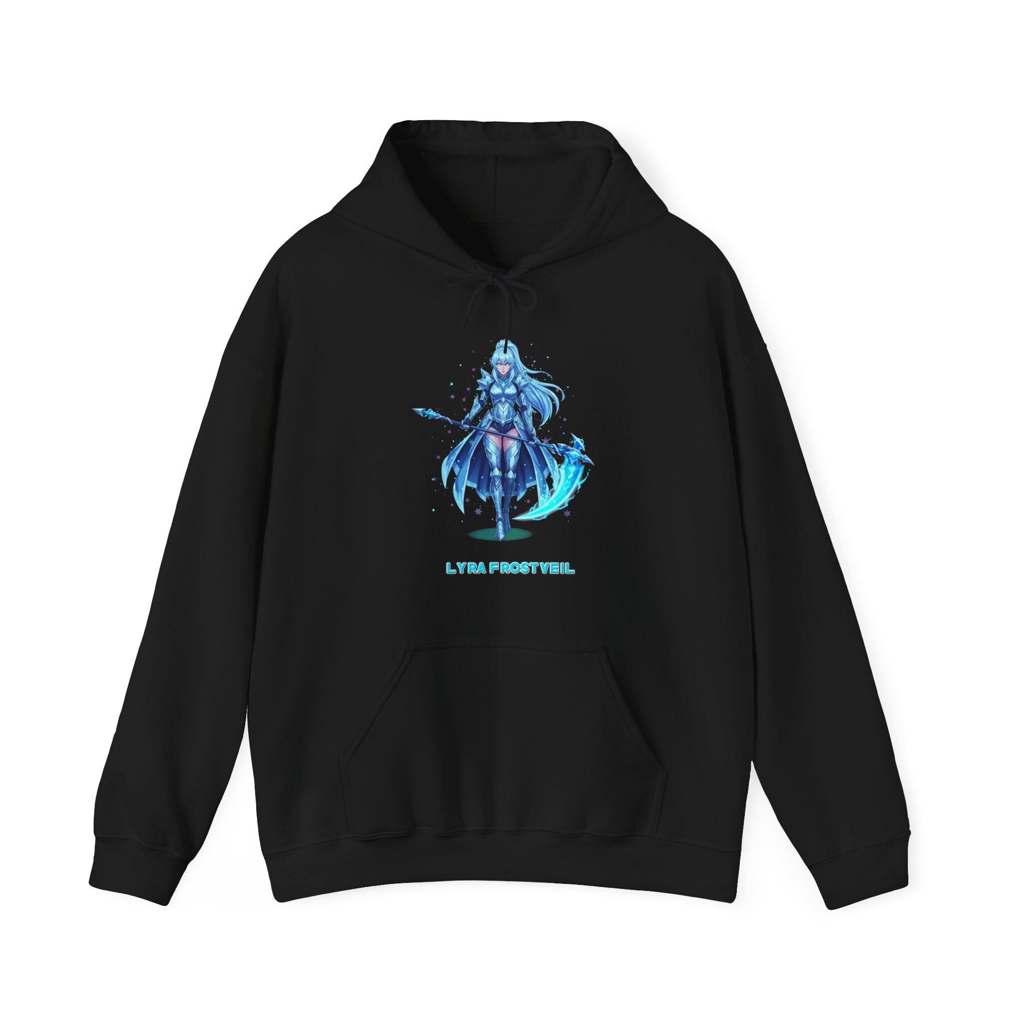 Ice Anime Girl Hoodie, Lyra Frostveil | Winter Warrior Design | Magical Ice Powers | Epic Anime Apparel