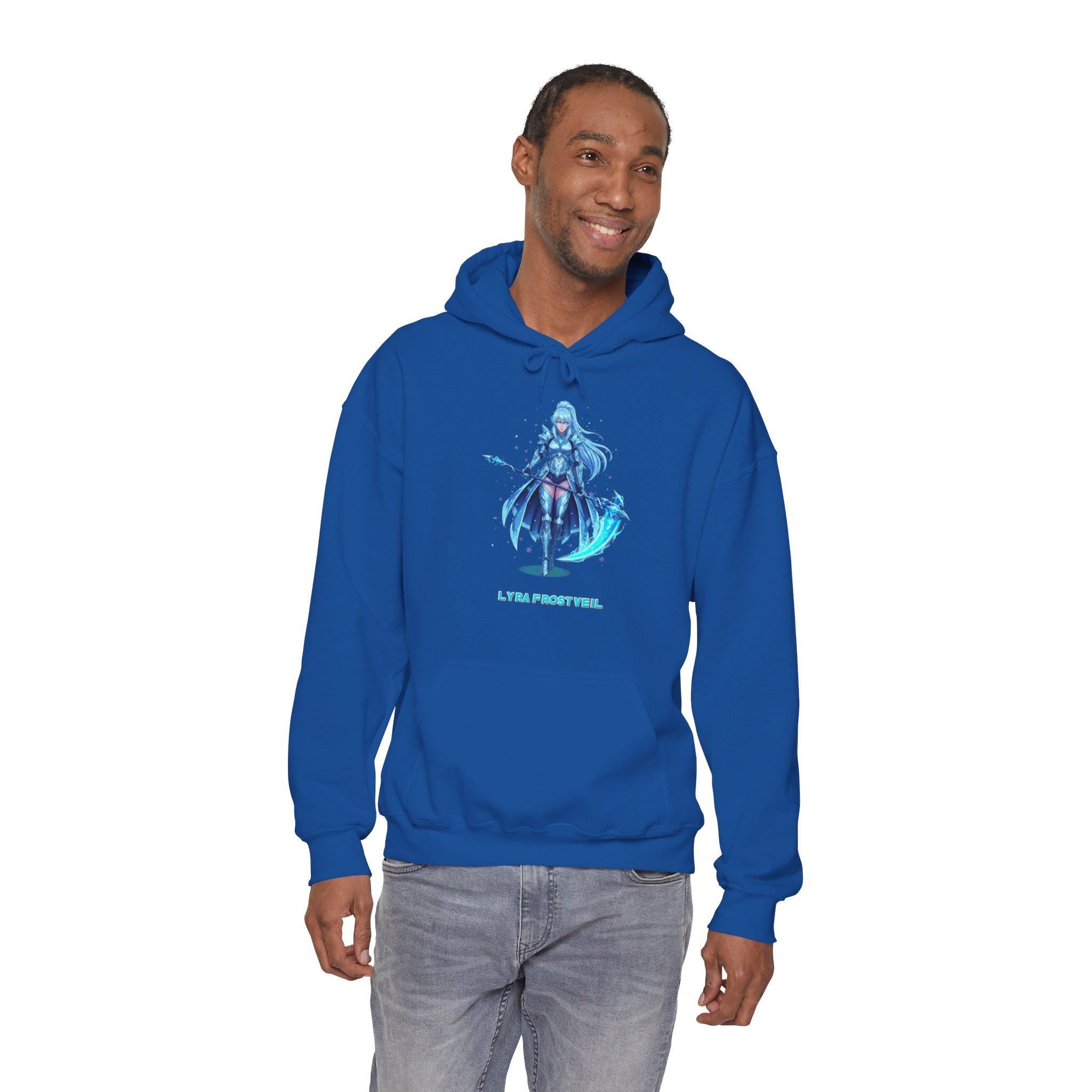 Ice Anime Girl Hoodie, Lyra Frostveil | Winter Warrior Design | Magical Ice Powers | Epic Anime Apparel