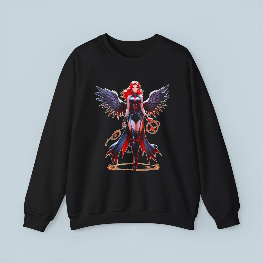 Anime Dark Sorceress Sweatshirt Red Winged Mage Crewneck Gothic Fantasy Girl Gift for Anime Fans and Gamers