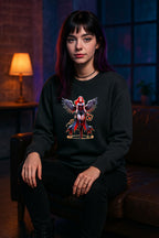 Anime Dark Sorceress Sweatshirt Red Winged Mage Crewneck Gothic Fantasy Girl Gift for Anime Fans and Gamers