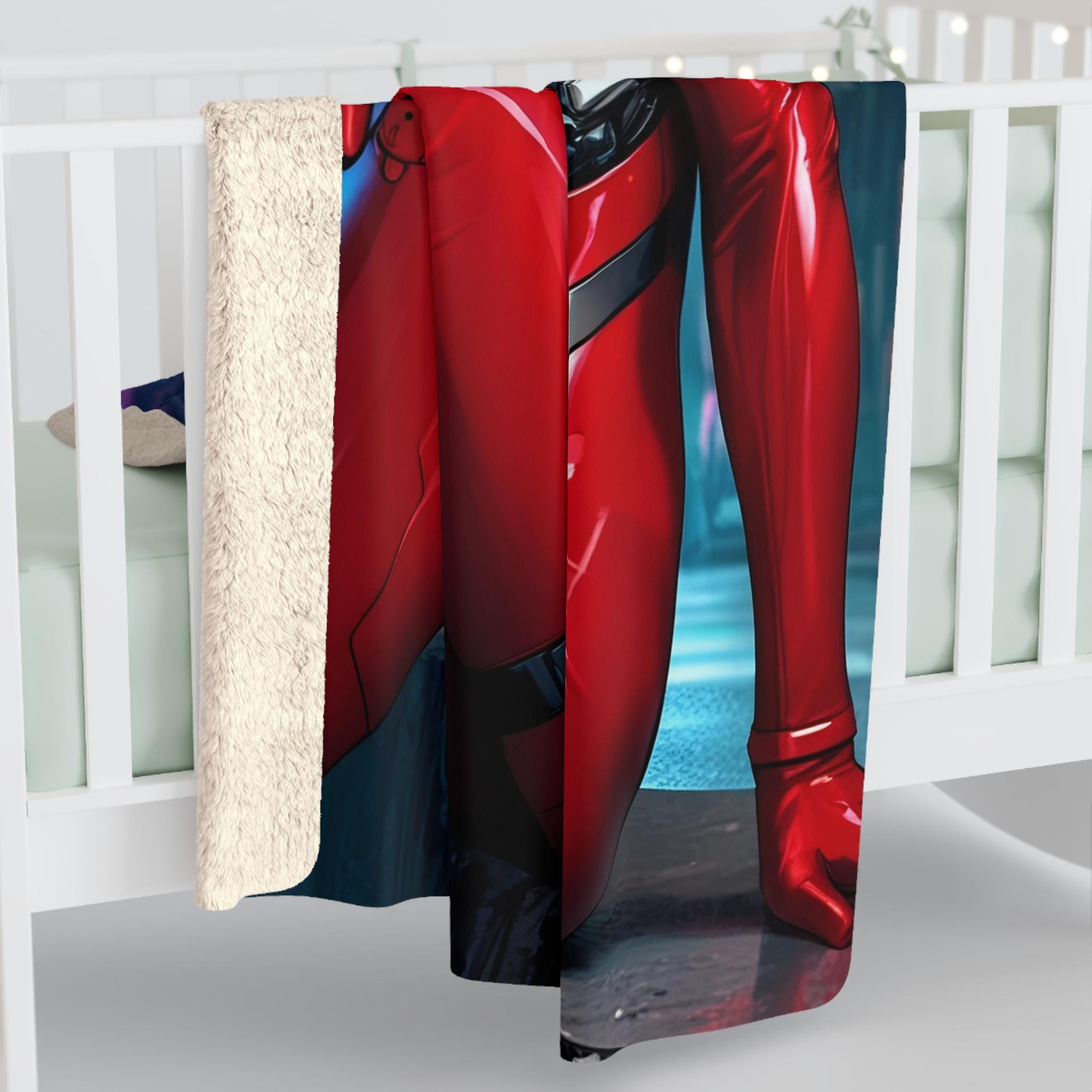 Red Cyberpunk Girl Blanket, Anime Sherpa Throw with Neon City Glow | Sci-Fi Fleece for Gamers, Otaku, and Collectors | Epic Anime Apparel