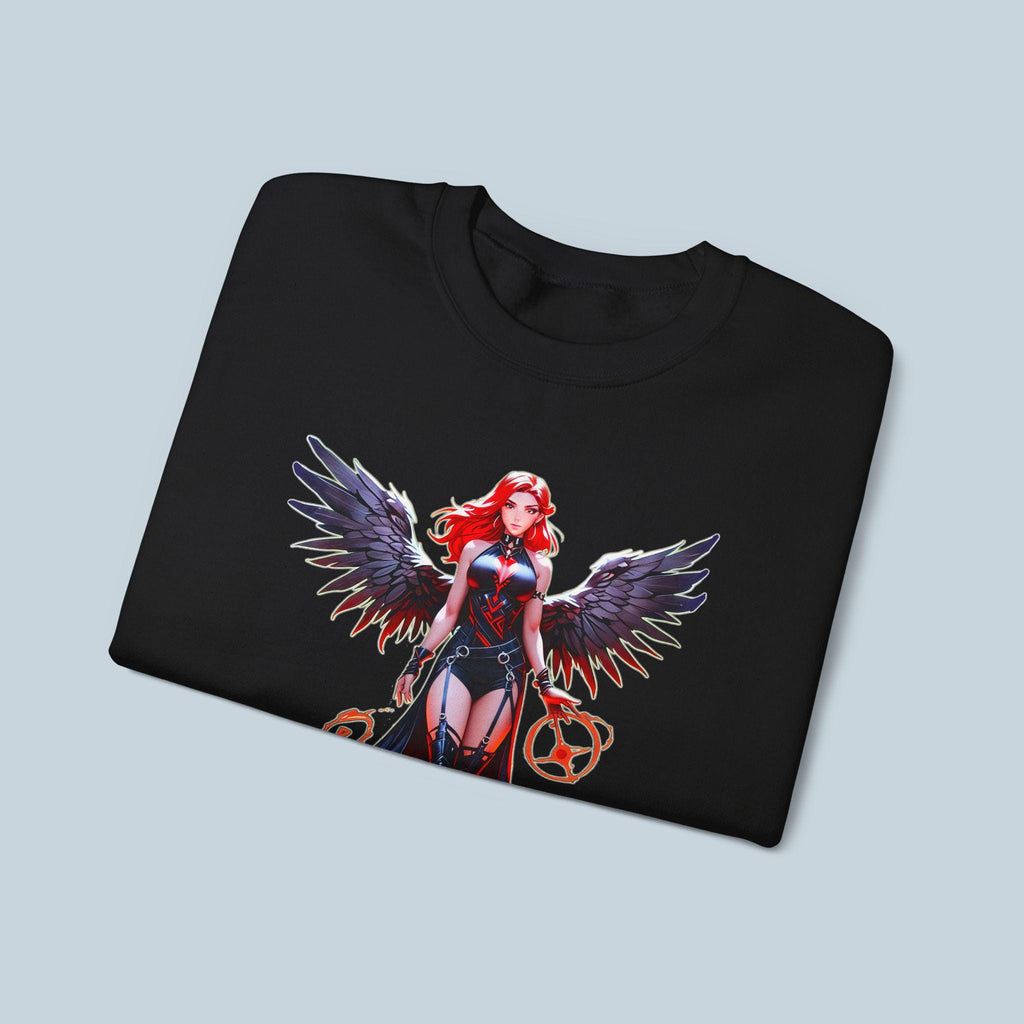 Anime Dark Sorceress Sweatshirt Red Winged Mage Crewneck Gothic Fantasy Girl Gift for Anime Fans and Gamers