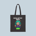 Social Battery 100% Tote Bag | Cute Anime Girl with Boba, Recharge Graphic