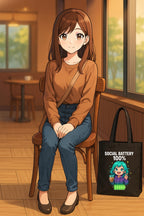 Social Battery 100% Tote Bag | Cute Anime Girl with Boba, Recharge Graphic