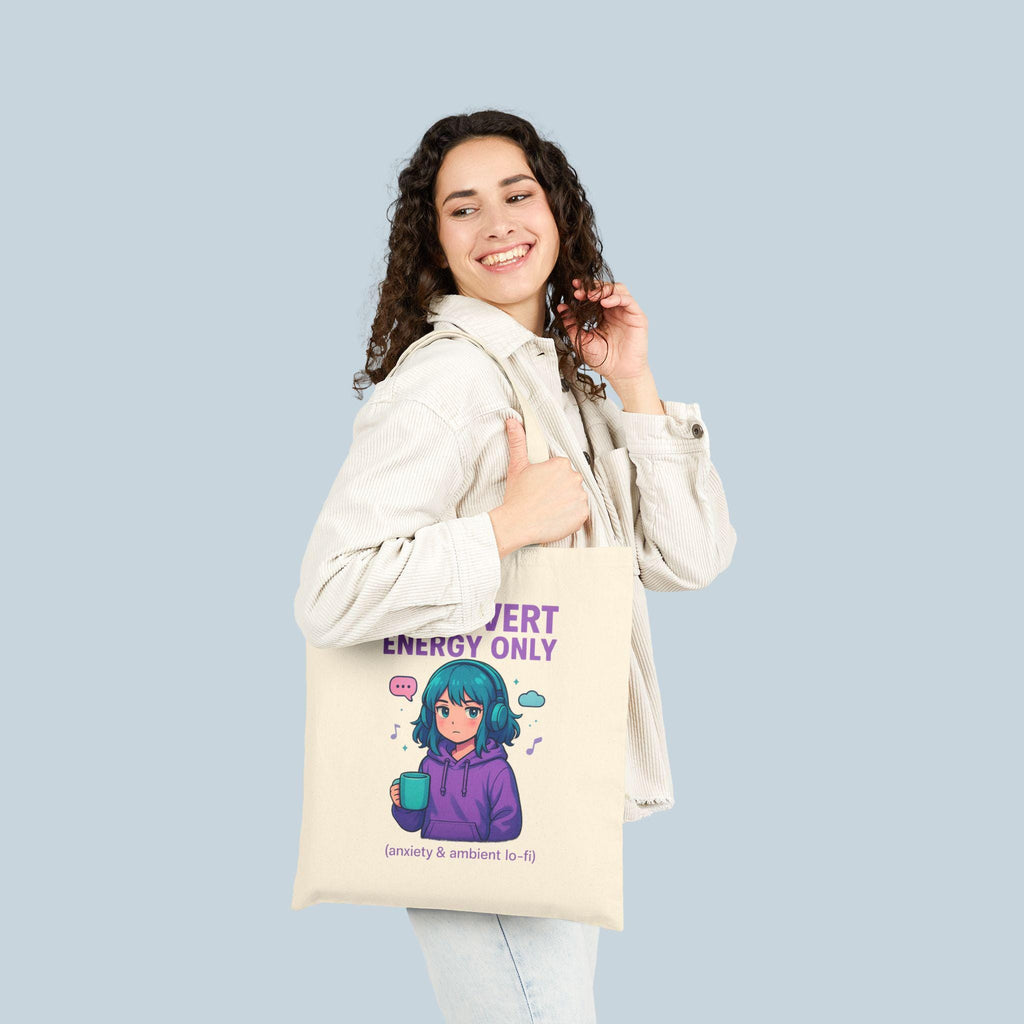 Introvert Energy Only Tote Bag Funny Lo-Fi Anime Girl Anxiety Gift for Shy People and Chill Vibes Fans