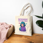 Introvert Energy Only Tote Bag Funny Lo-Fi Anime Girl Anxiety Gift for Shy People and Chill Vibes Fans