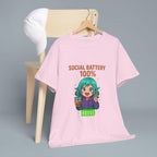 Social Battery 100% Anime Shirt Kawaii Boba Tea T-Shirt Cute Funny Gift for Anime Lovers and Introverts