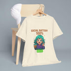 Social Battery 100% Anime Shirt Kawaii Boba Tea T-Shirt Cute Funny Gift for Anime Lovers and Introverts