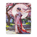 Sakura Kimono Girl Sherpa Blanket Anime Spring Cozy Gift for Japan Lovers and Dreamers