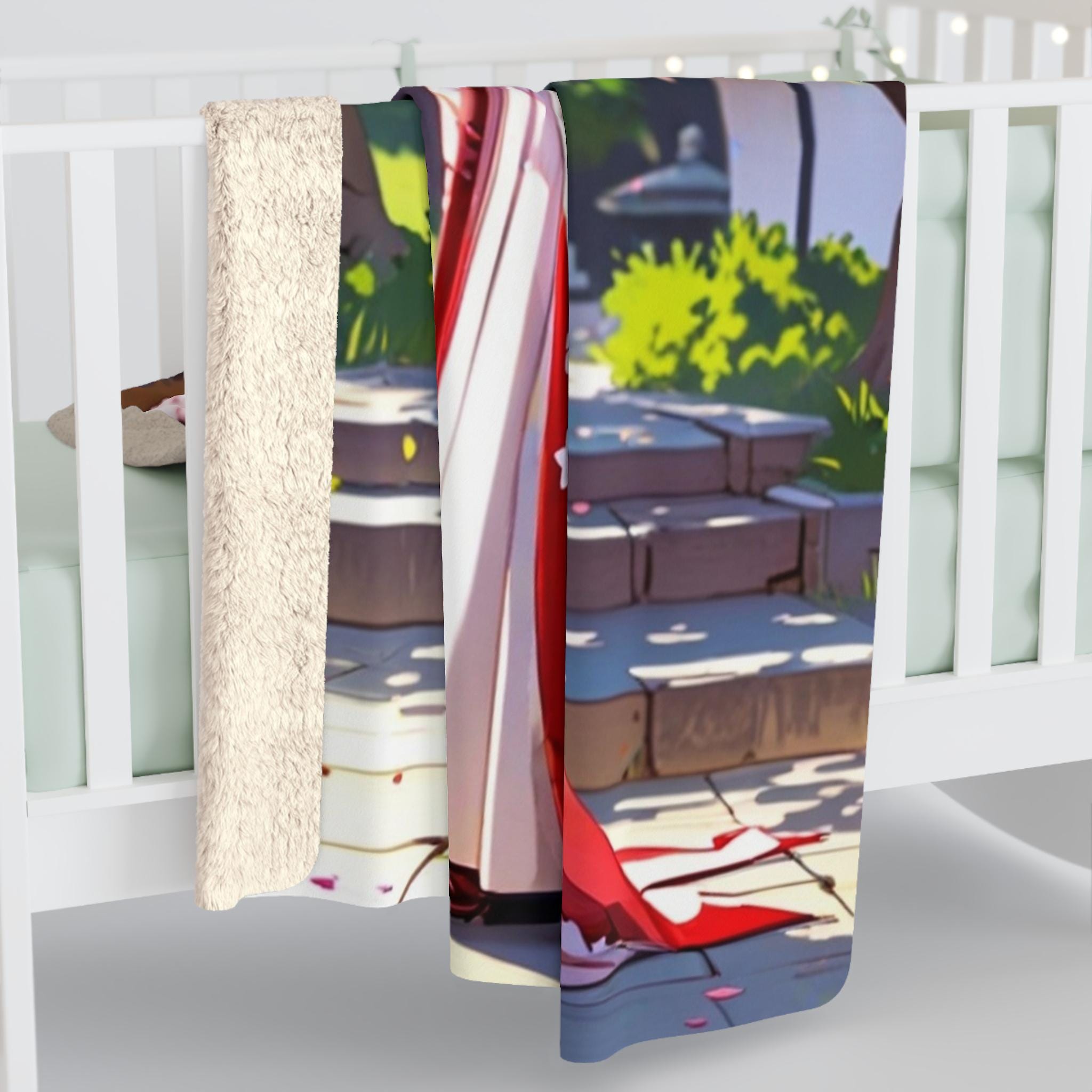 Sakura Kimono Girl Sherpa Blanket Anime Spring Cozy Gift for Japan Lovers and Dreamers