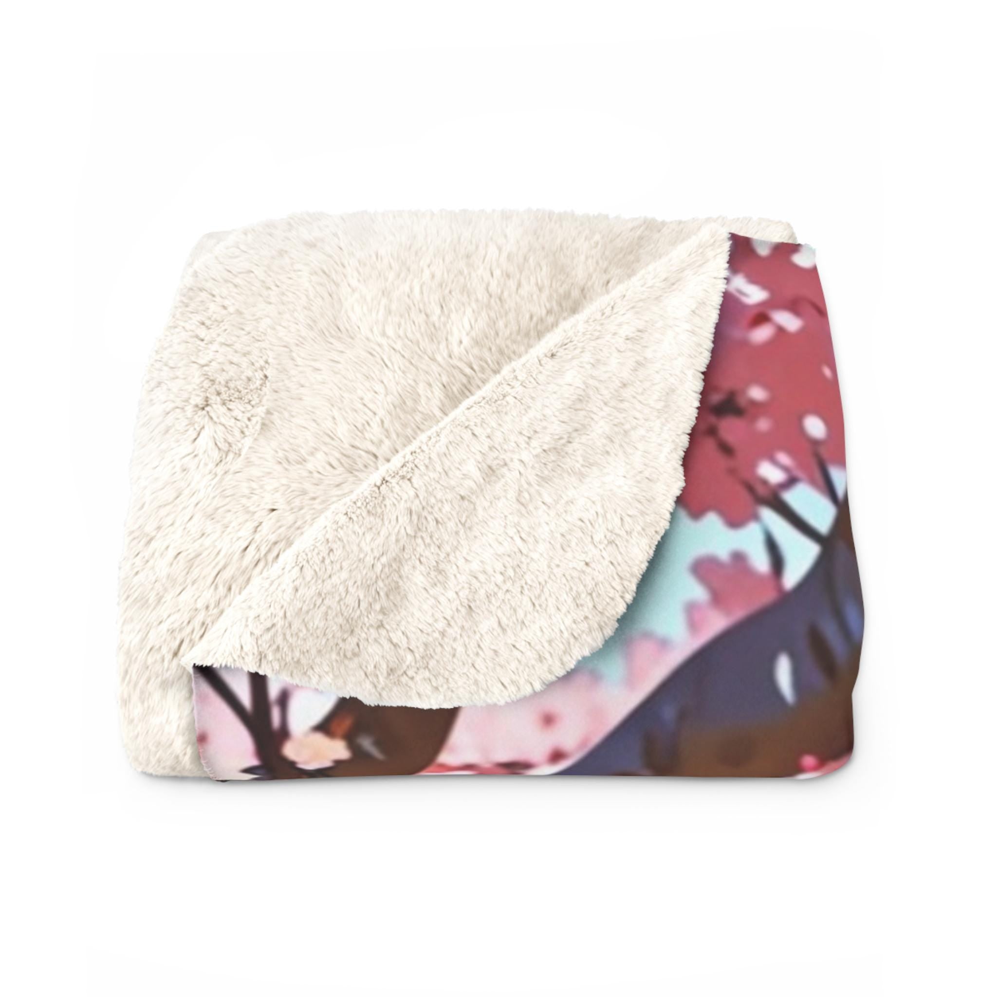 Sakura Kimono Girl Sherpa Blanket Anime Spring Cozy Gift for Japan Lovers and Dreamers