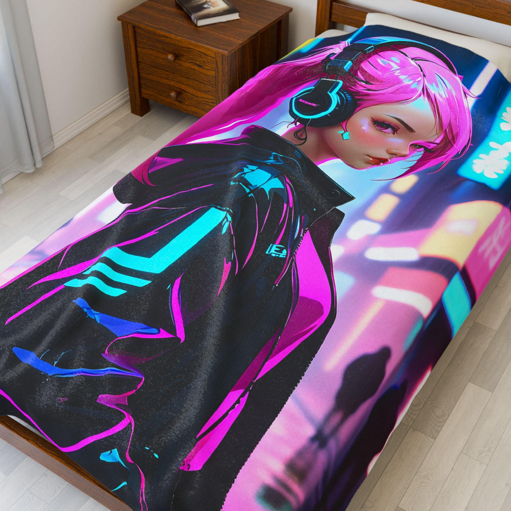 Cyberpunk Velveteen Plush Blanket, Cozy Throw for Gamers, Futuristic Home Decor, Soft Blanket for Home, Gift for Tech Lovers