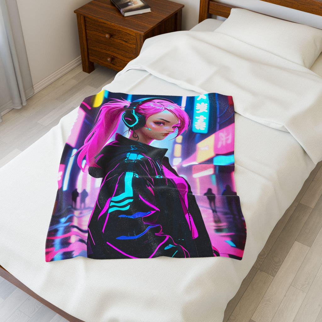 Cyberpunk Velveteen Plush Blanket, Cozy Throw for Gamers, Futuristic Home Decor, Soft Blanket for Home, Gift for Tech Lovers
