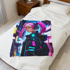 Cyberpunk Velveteen Plush Blanket - Cozy Throw for Gaming Room, Gift for Her, Futuristic Decor, Soft Blanket, Anime Aesthetic