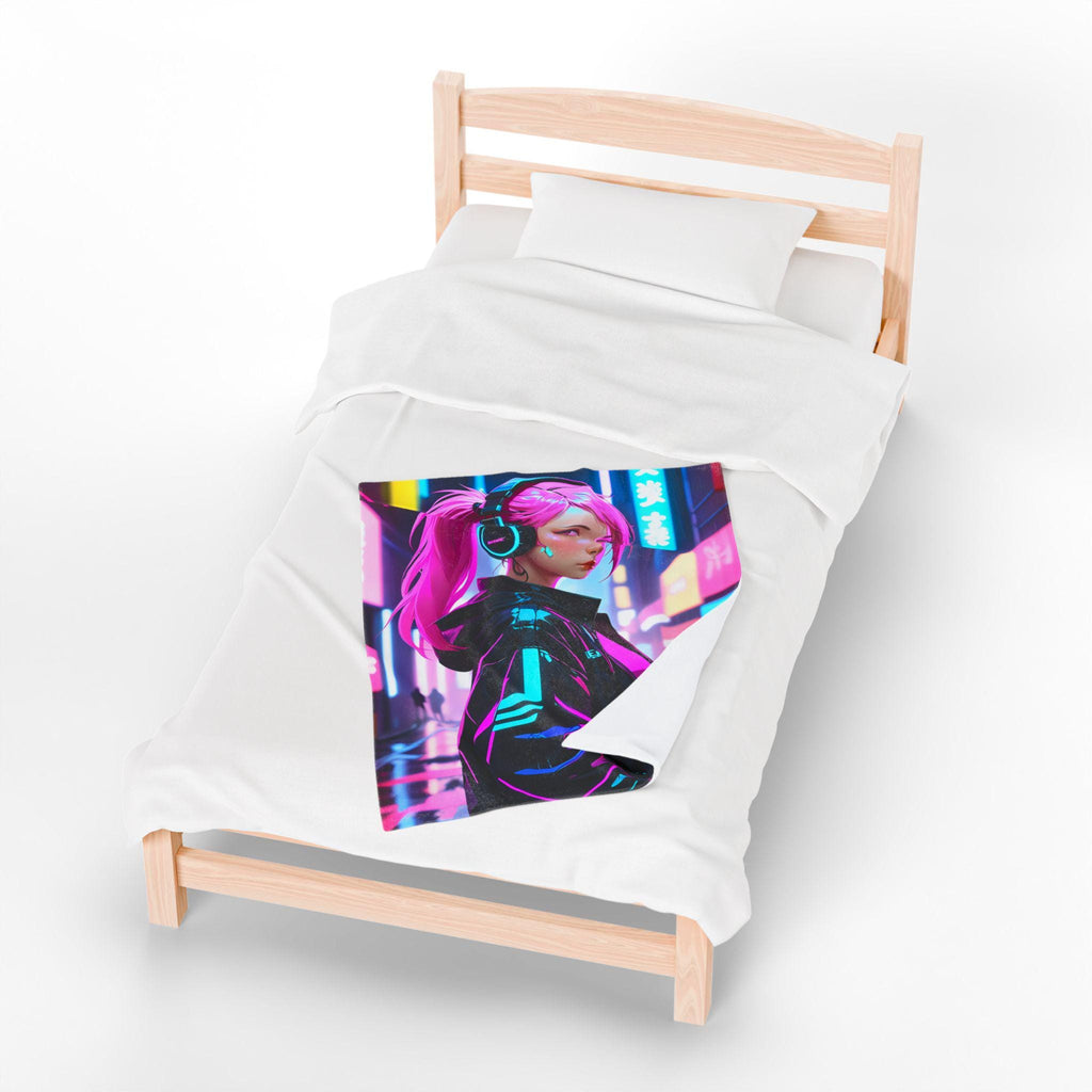 Cyberpunk Velveteen Plush Blanket, Cozy Throw for Gamers, Futuristic Home Decor, Soft Blanket for Home, Gift for Tech Lovers