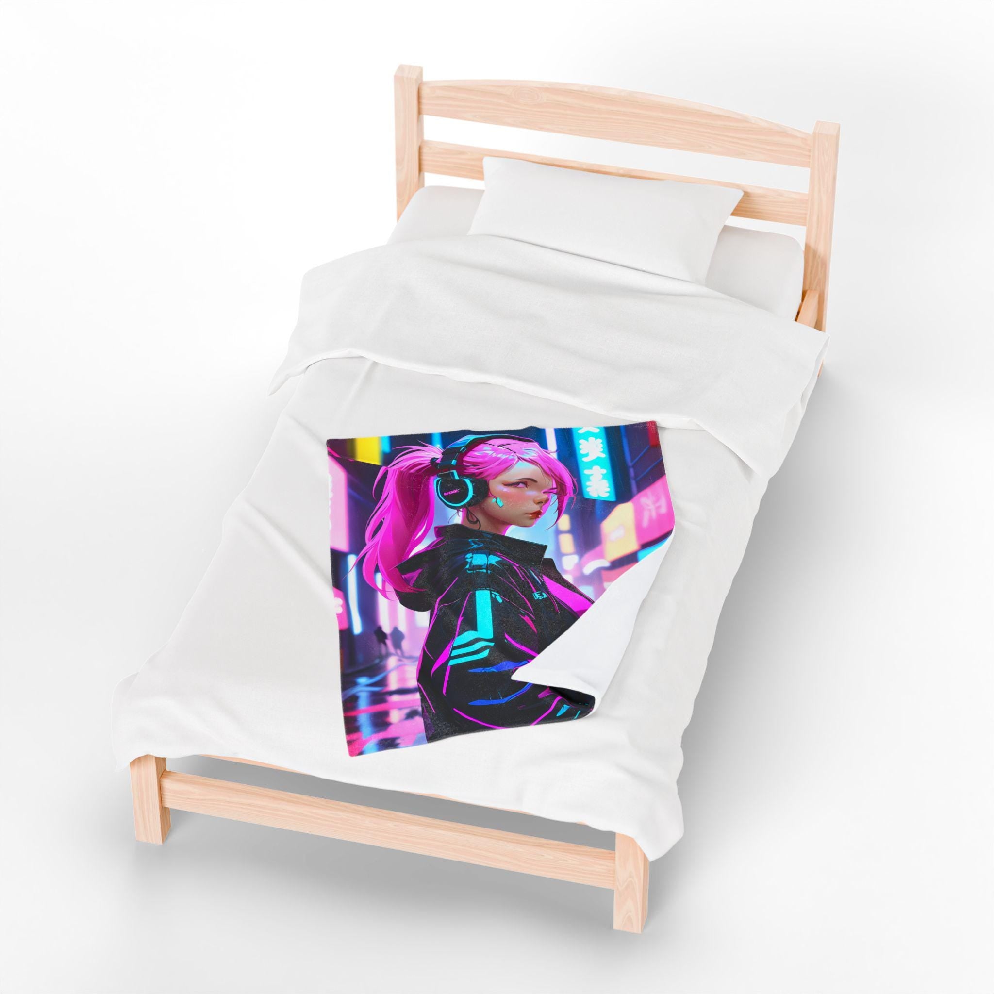 Cyberpunk Velveteen Plush Blanket, Cozy Throw for Gamers, Futuristic Home Decor, Soft Blanket for Home, Gift for Tech Lovers