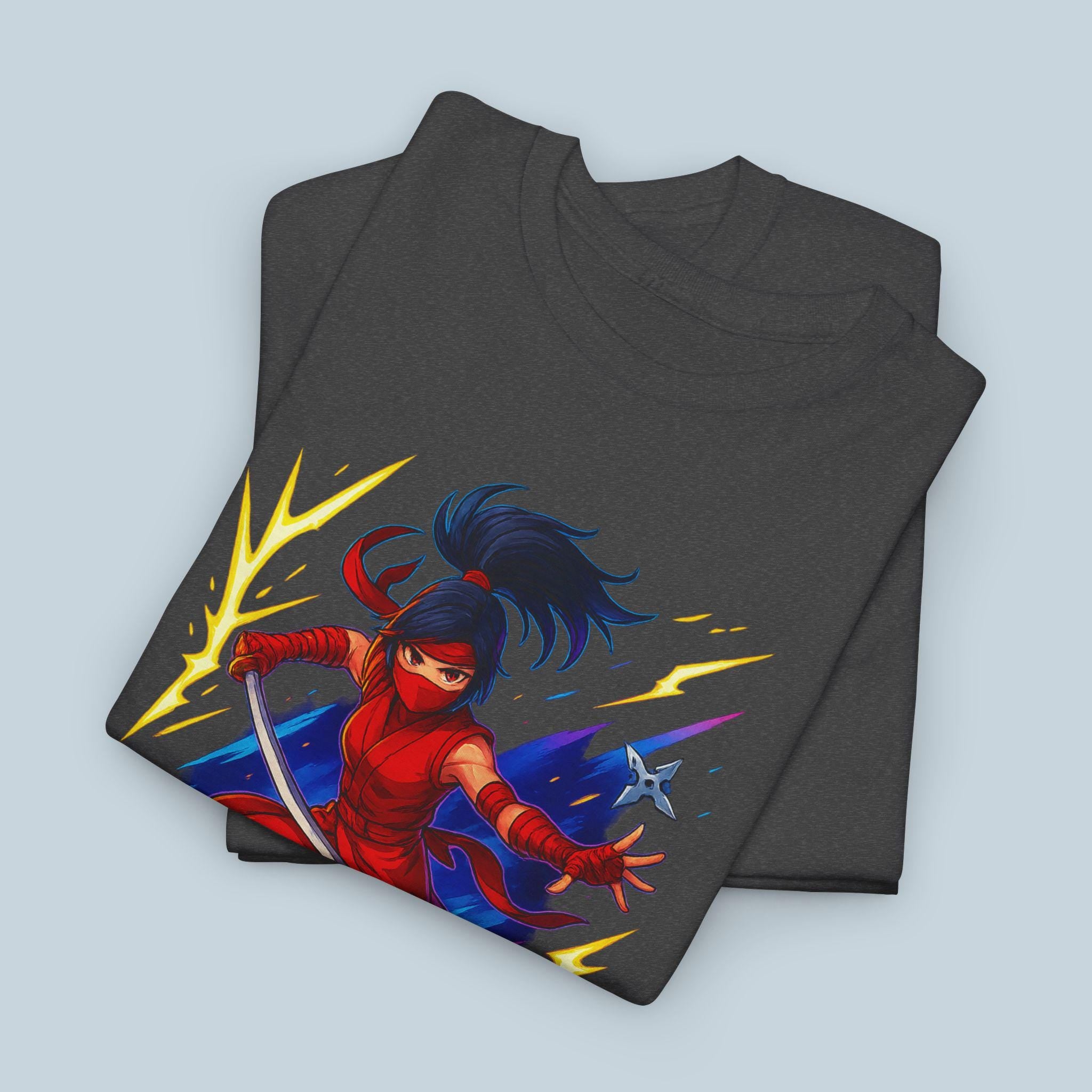 Neon Ninja Anime T-Shirt Red Lightning Warrior Cool Streetwear Gift for Anime Fans and Gamers