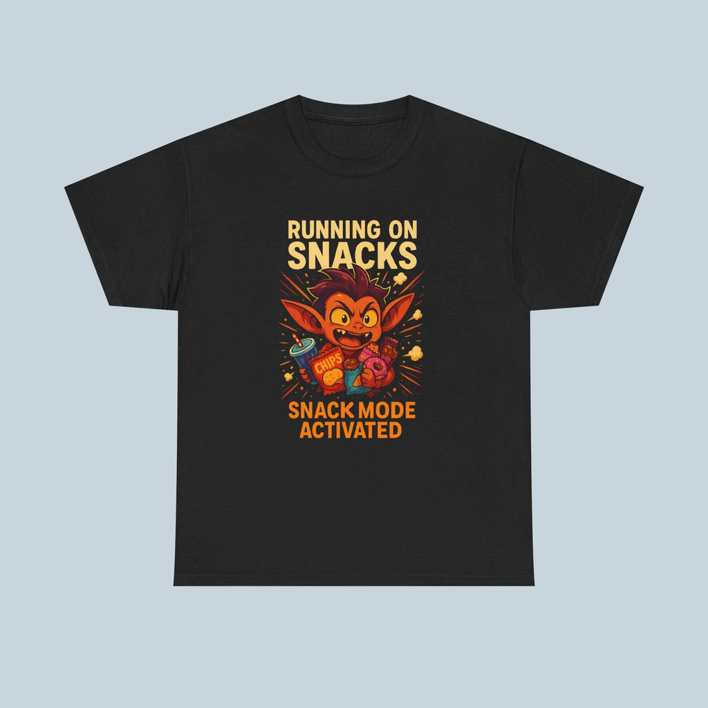 Funny Snack Mode T Shirt for Gamers and Food Lovers, Running on Snacks Graphic Tee, Snack Attack Shirt for Men Women Kids