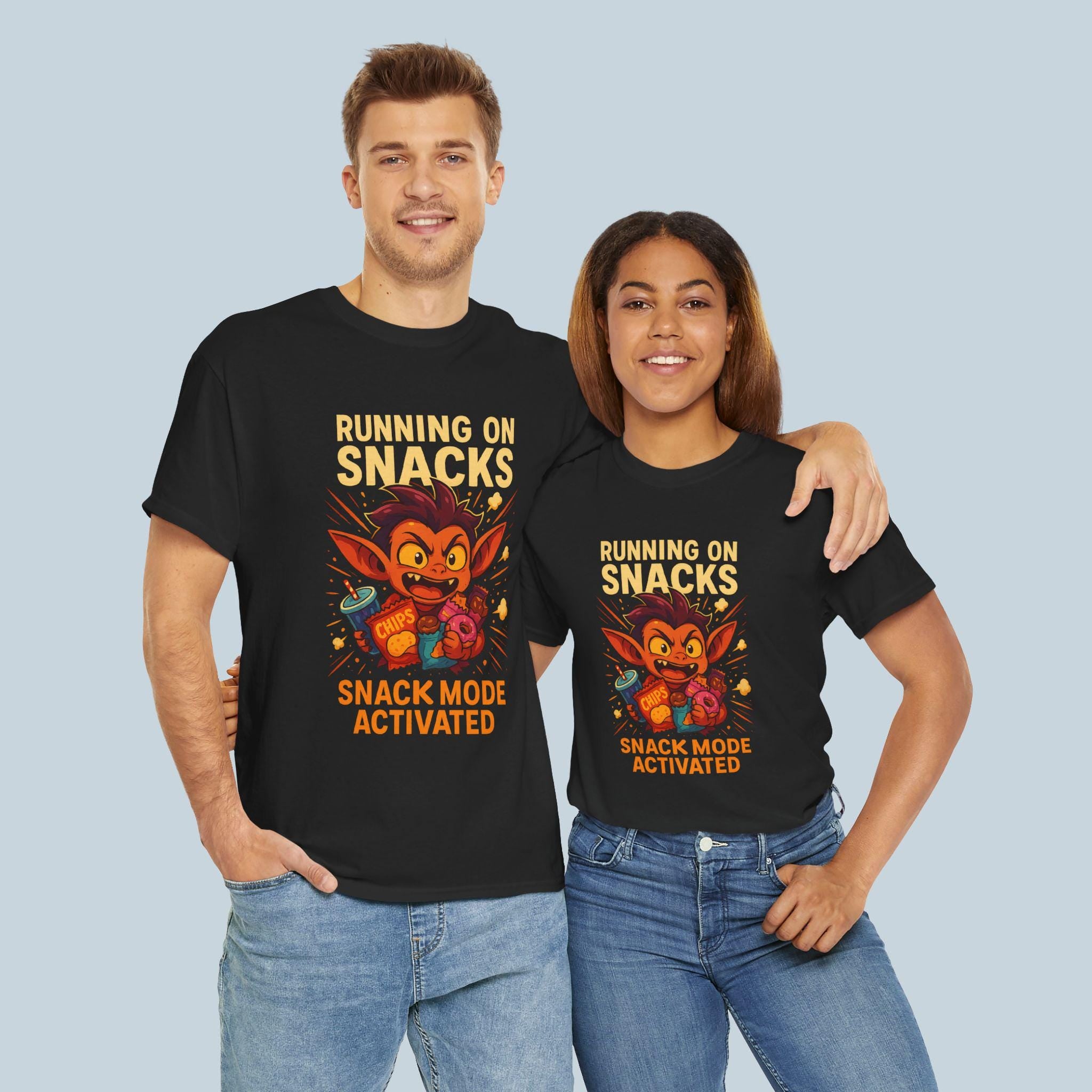 Funny Snack Mode T Shirt for Gamers and Food Lovers, Running on Snacks Graphic Tee, Snack Attack Shirt for Men Women Kids