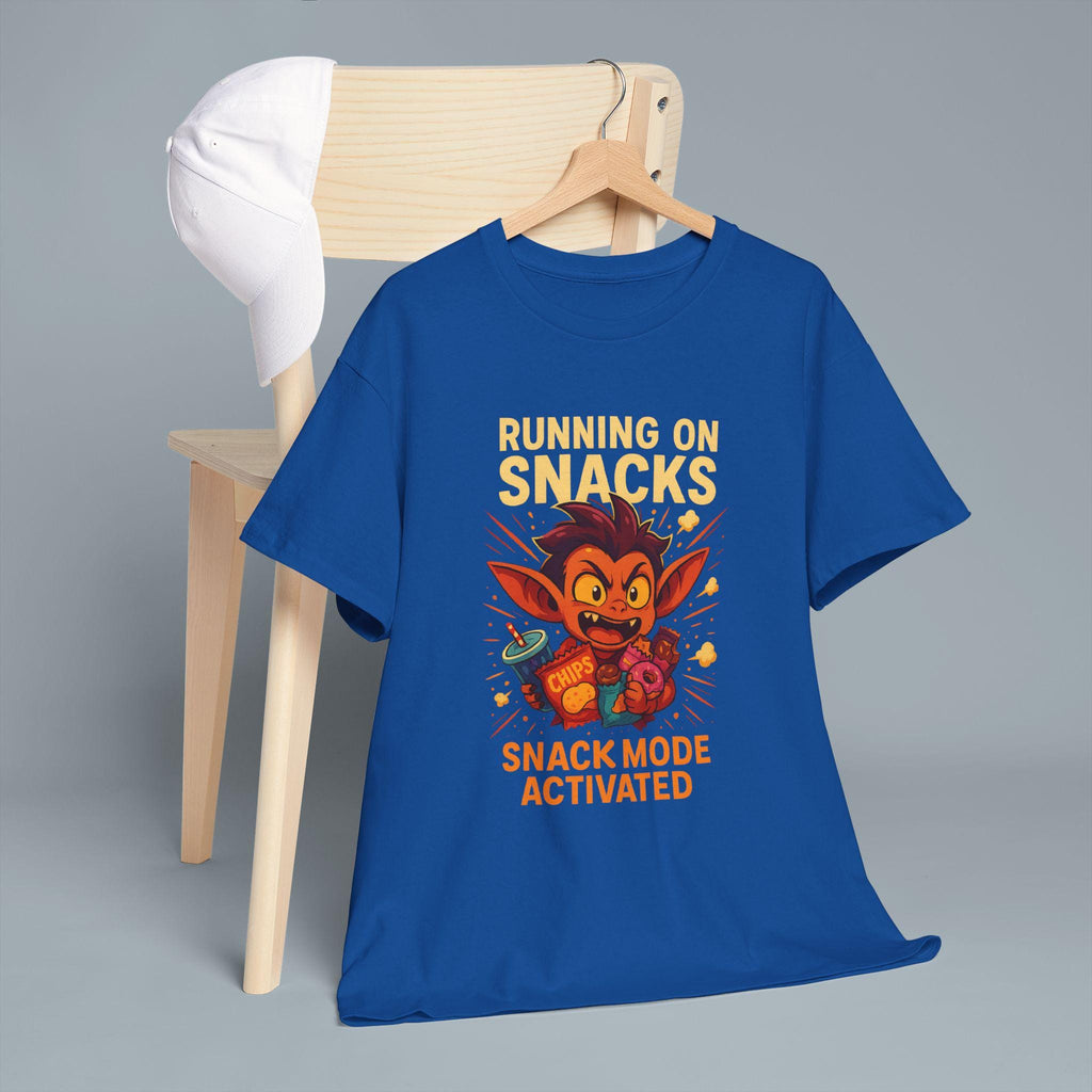 Funny Snack Mode T Shirt for Gamers and Food Lovers, Running on Snacks Graphic Tee, Snack Attack Shirt for Men Women Kids
