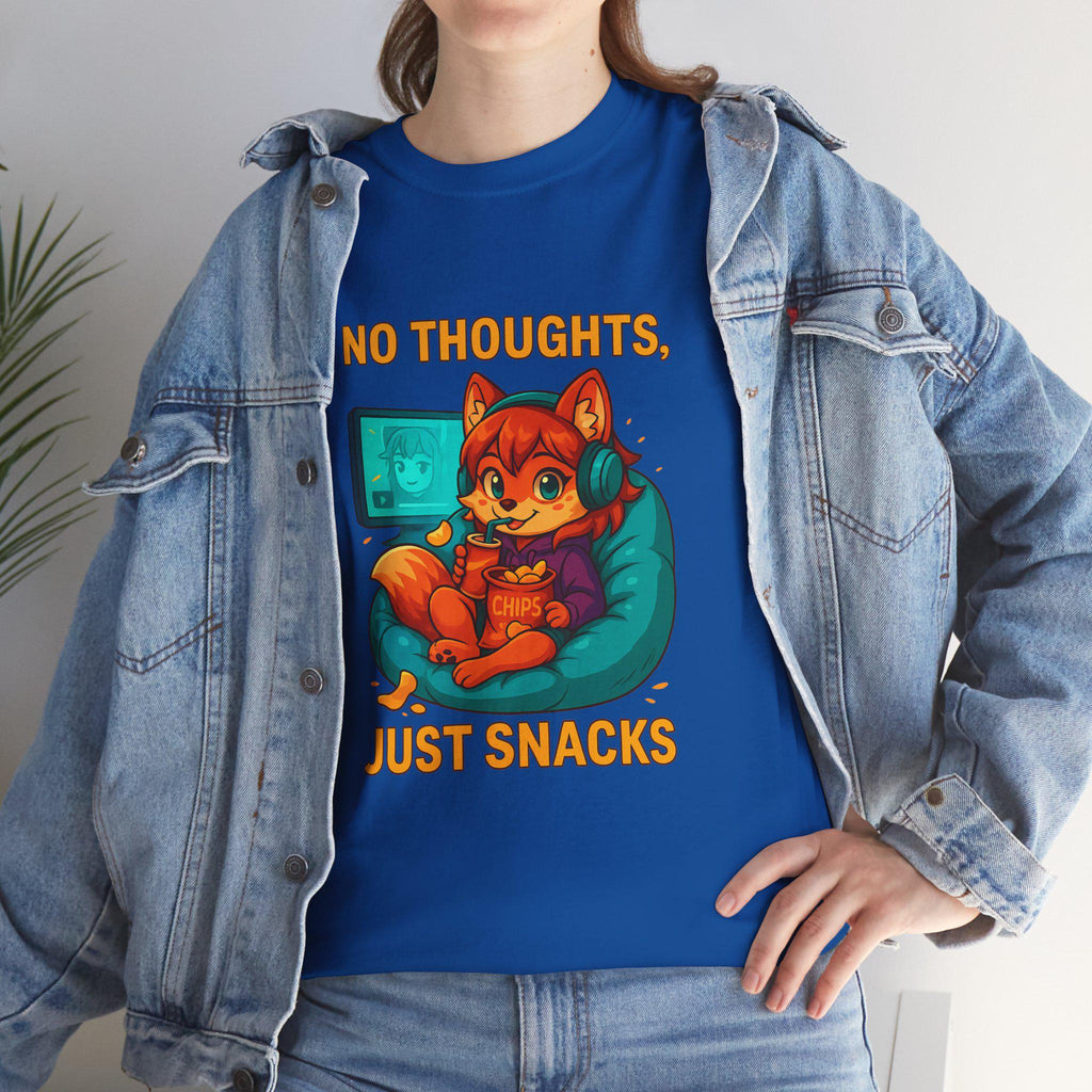 No Thoughts Just Snacks Shirt Anime Gamer Fox Tee Cozy Snack Time Kawaii Cute Gift for Anime Lovers and Coders