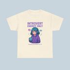 Introvert Energy Only Shirt, Cute Anime Girl with Hoodie & Lo-Fi Vibes | Cozy Ambient Anxiety Tee | Gamer Gift | Epic Anime Apparel