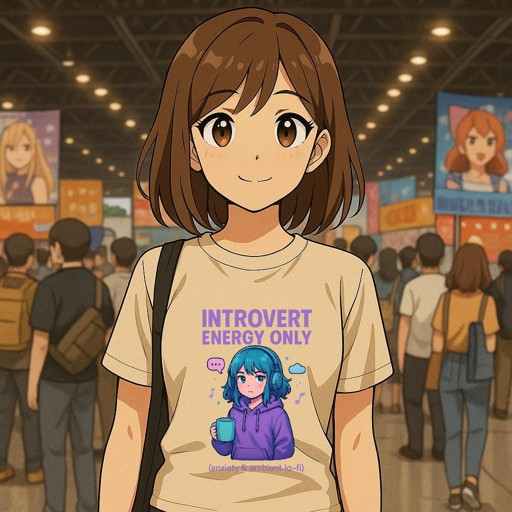 Introvert Energy Only Shirt, Cute Anime Girl with Hoodie & Lo-Fi Vibes | Cozy Ambient Anxiety Tee | Gamer Gift | Epic Anime Apparel