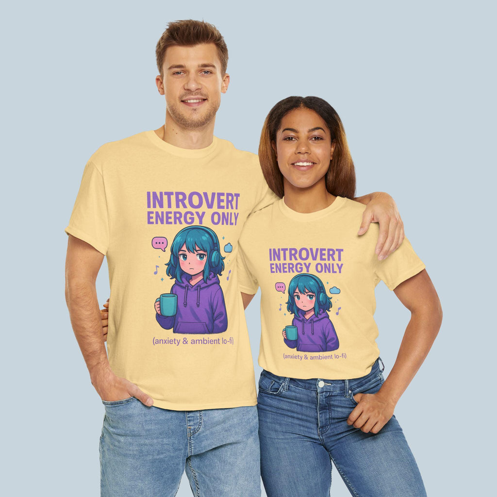 Introvert Energy Only Shirt, Cute Anime Girl with Hoodie & Lo-Fi Vibes | Cozy Ambient Anxiety Tee | Gamer Gift | Epic Anime Apparel