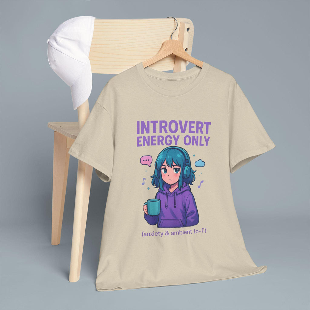 Introvert Energy Only Shirt, Cute Anime Girl with Hoodie & Lo-Fi Vibes | Cozy Ambient Anxiety Tee | Gamer Gift | Epic Anime Apparel