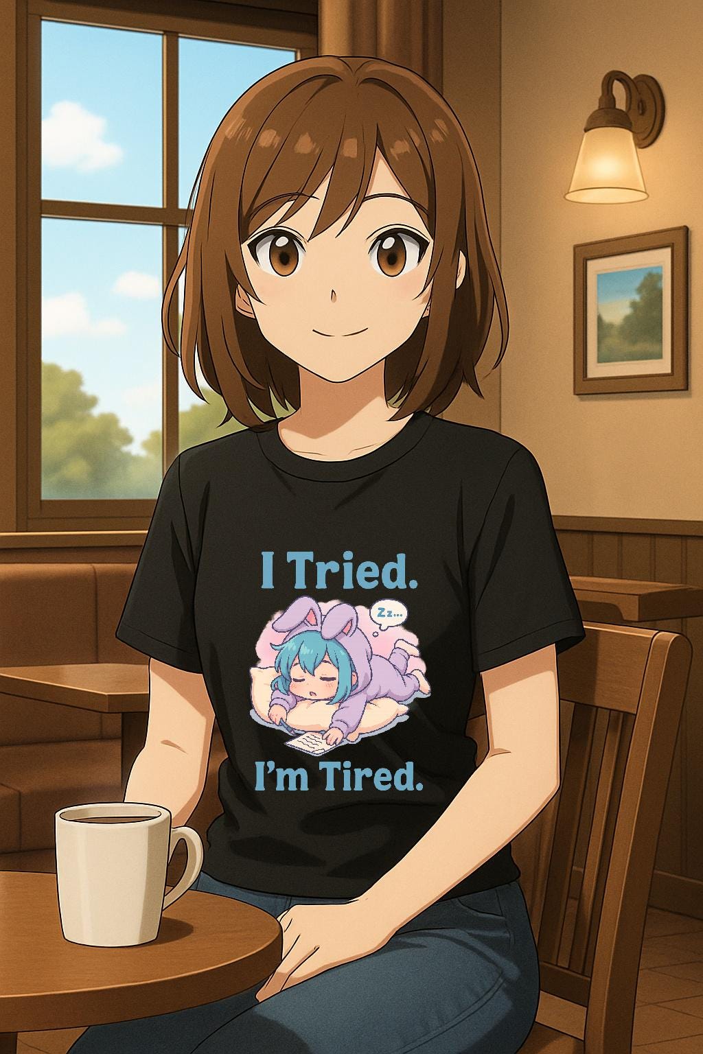 I Tried I'm Tired Anime Shirt, Cute Sleepy Anime Girl Tee for Student, Gamers & Introvert, Funny Pastel Kawaii T-Shirt Gift for Tired People