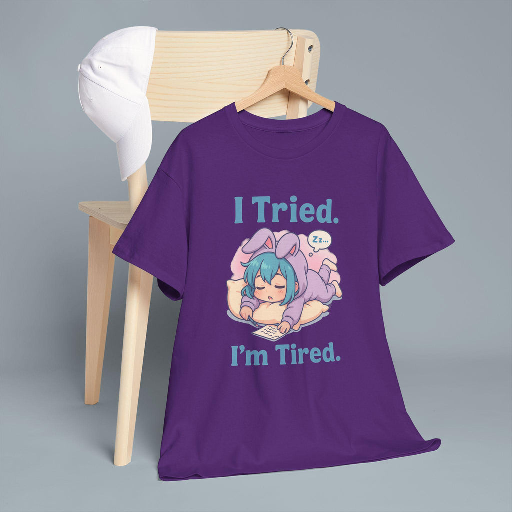 I Tried I'm Tired Anime Shirt, Cute Sleepy Anime Girl Tee for Student, Gamers & Introvert, Funny Pastel Kawaii T-Shirt Gift for Tired People
