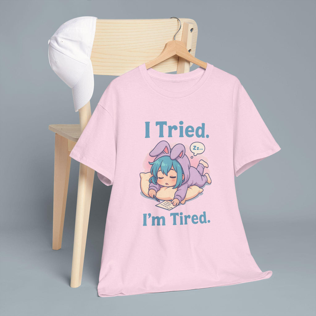 I Tried I'm Tired Anime Shirt, Cute Sleepy Anime Girl Tee for Student, Gamers & Introvert, Funny Pastel Kawaii T-Shirt Gift for Tired People