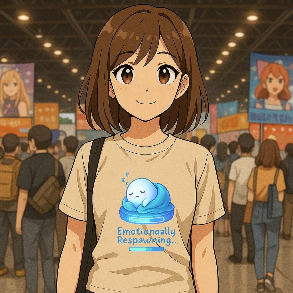 Emotionally Respawning Shirt Cute Gamer Mental Health Tee for Anxious Minds Anime Sad Ghost T Shirt Cozy Gamer Gift