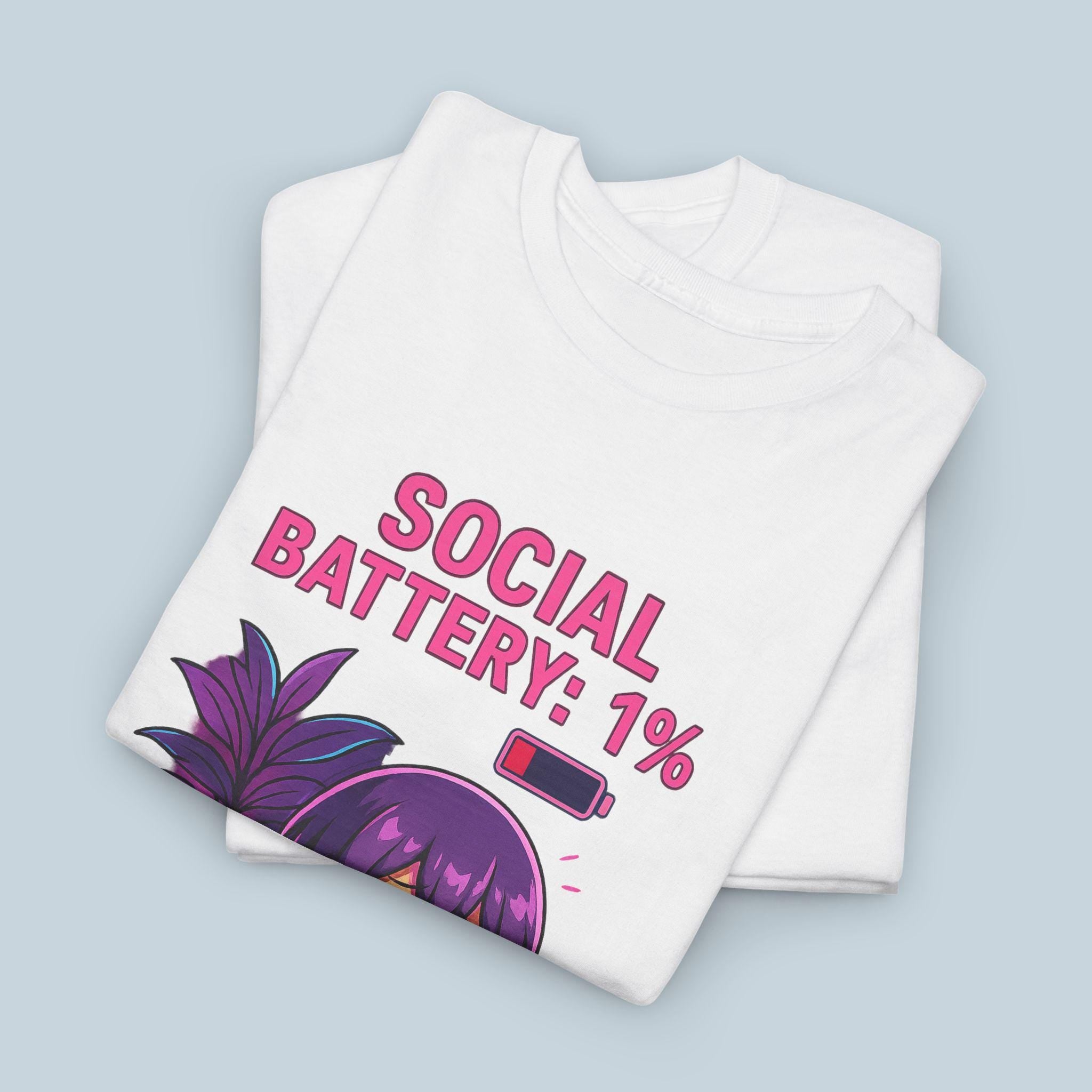 Social Battery 1 Percent Shirt Cute Anime Introvert Tee Funny Kawaii Chibi T Shirt for Low Energy Days Cozy Gift Idea